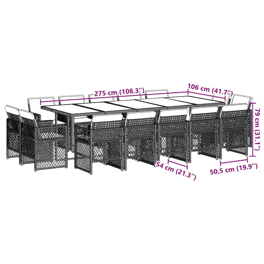 Set da Pranzo da Giardino 15 pz con Cuscini Nero in Polyrattan 3210879