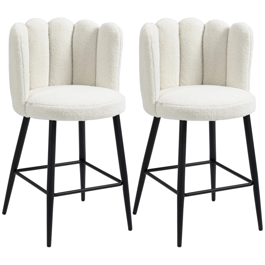 Sgabello da bar con poggiapiedi ¨C zephmum ¨C tessuto effetto lana, nero e crema, 65 cm