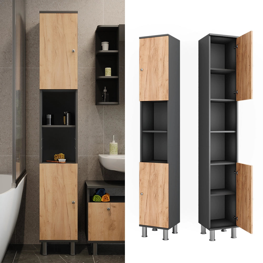 Vicco Mobiletto da bagno Antracite/quercia dorata 30 x 190 cm