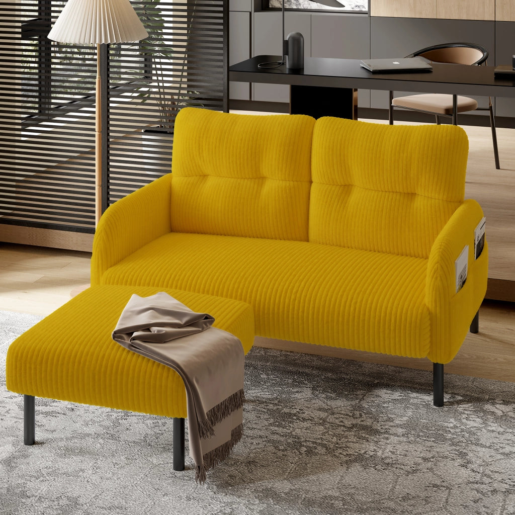 POUF 56x51x39 cm Tessuto a coste giallo