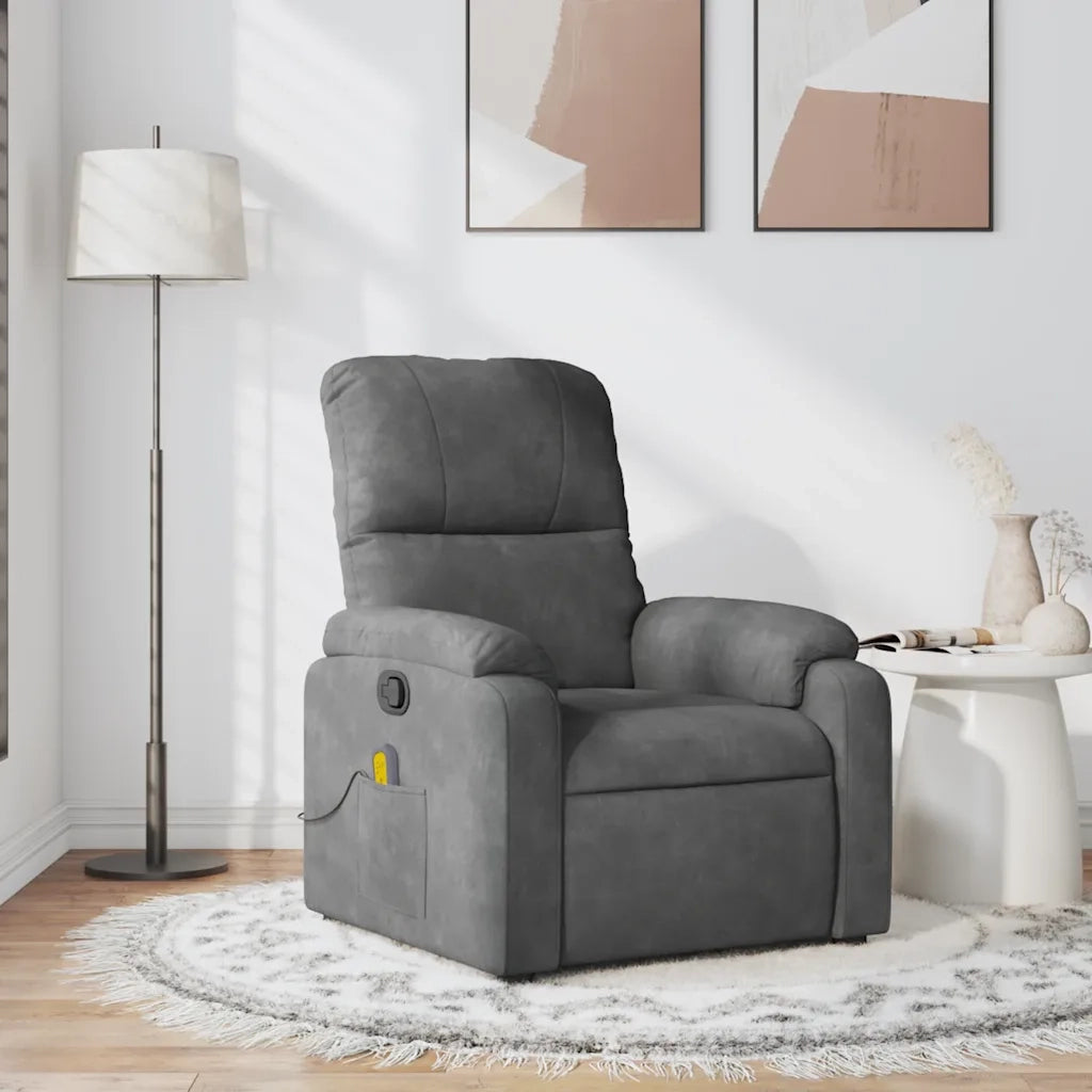 Poltrona | Sedia Relax Reclinabile Massaggio Grigio Scuro Tessuto Microfibra