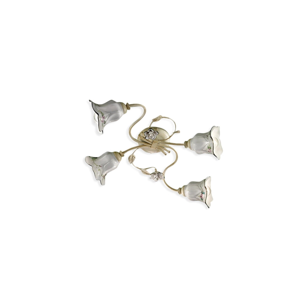 Plafoniera Classica Pisa Metallo E Ceramica Bianco Sfumato Oro 4 Luci E14
