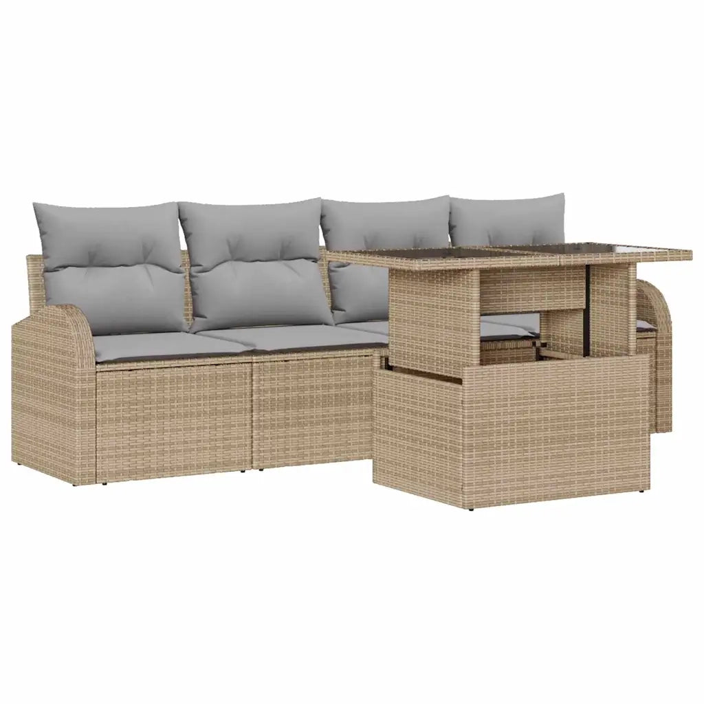 Set Divano da Giardino 5 pcs Beige Rattan in Polipropilene 3357283