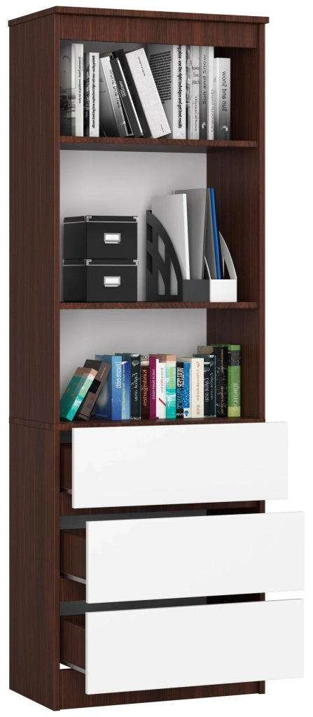 Armadio da ufficio AKORD R60 Wengé 60 cm 3 cassetti inserto frontale Bianco 60x35x180 cm
