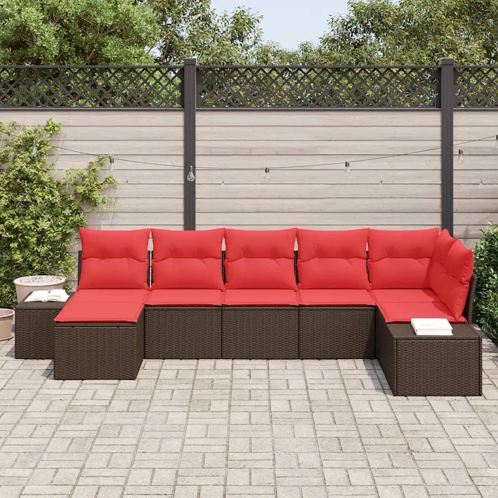 Set Divano da Giardino 7 pz Marrone e Rosso polyrattan 3355823