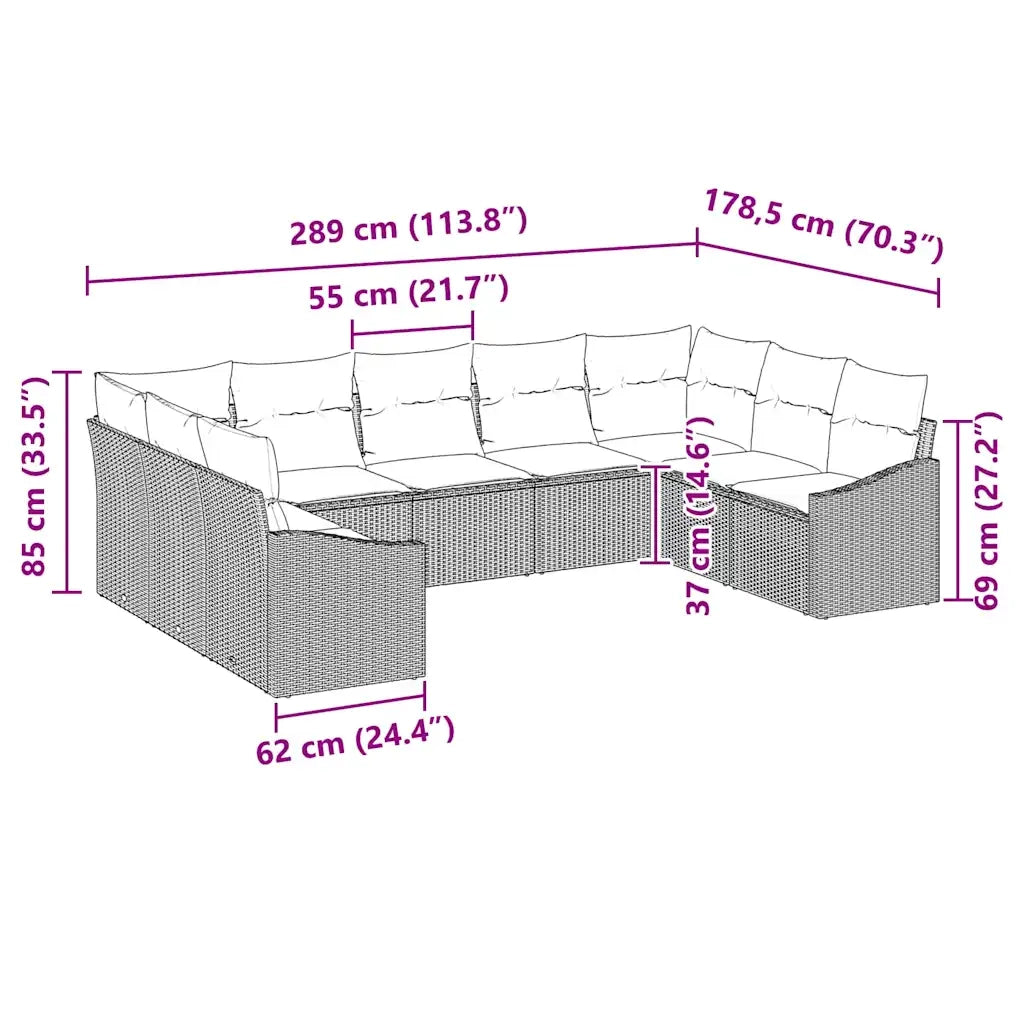 Set di divani con cuscino 9 pcs Grigio polyrattan 3346879