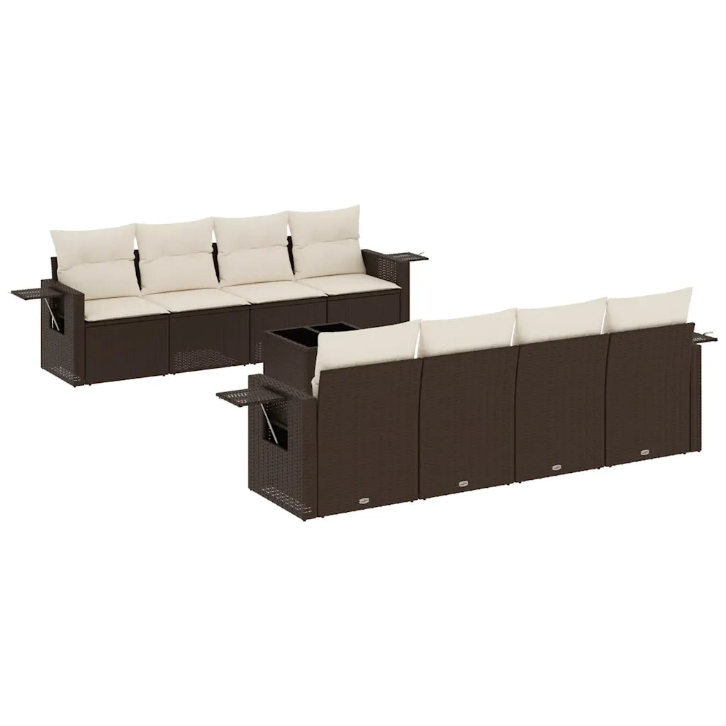 Set Divani da Giardino 9pz con Cuscini Marrone in Polyrattan 3219952