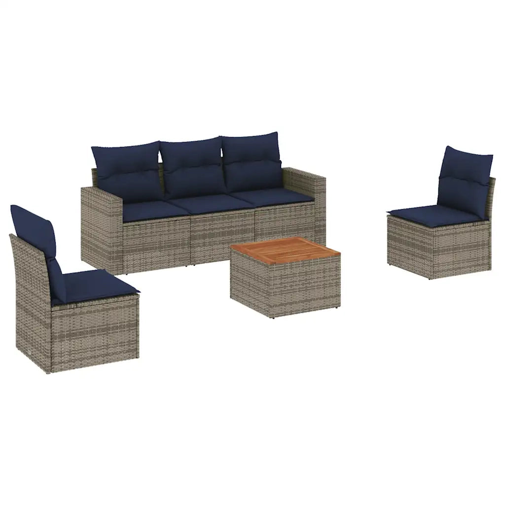 Set Divani da Giardino 6 pz con Cuscini Grigio in Polyrattan