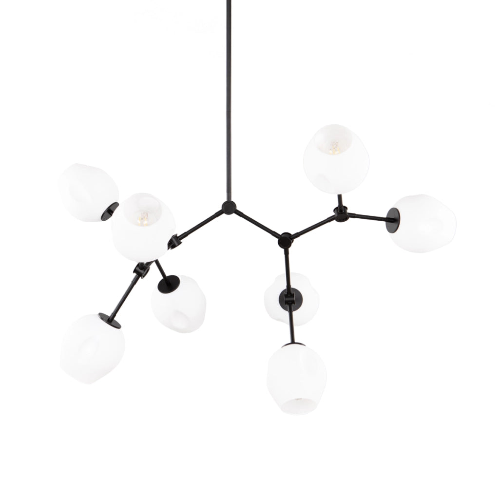 Sospensione moderna FERRAL nera con vetro bianco 8xE27