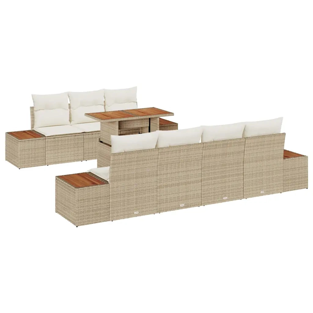 Set Divano da Giardino con cuscino 8 pcs Beige Poly Rattan