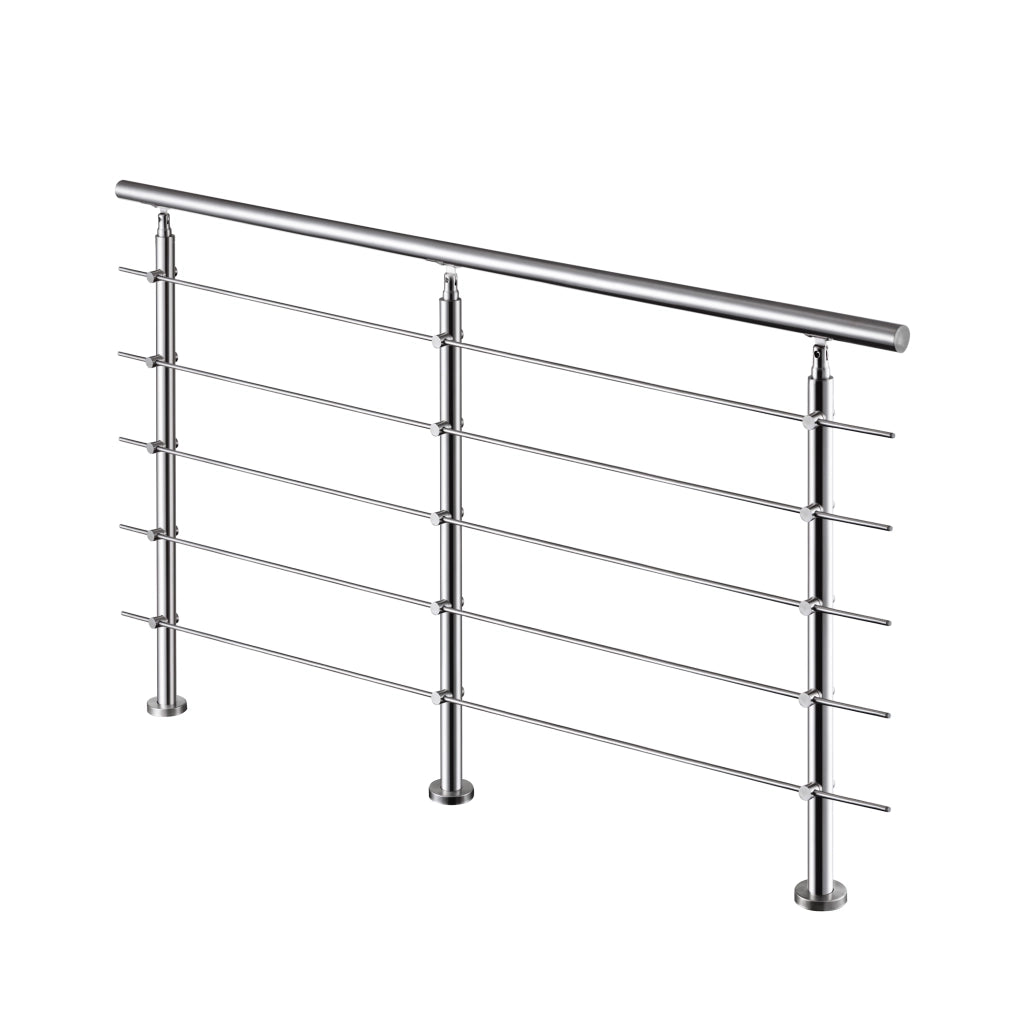 Ringhiera Balaustra Corrimano in acciaio inox spazzolato 240x106cm per interni ed esterni 5 barre trasversali