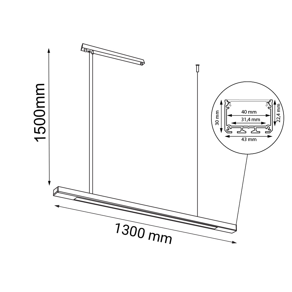 Lampada sospensione lineare 130cm bianca LED 9W Shilo
