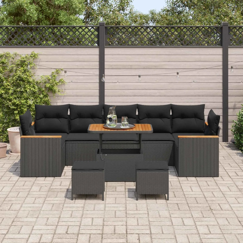 Set Divano da Giardino 10 pcs Nero polyrattan