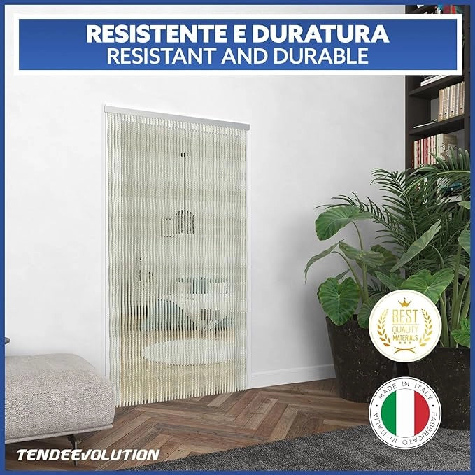 Tenda Antimosche in Cordoncino Beige | Largh. 1,40m x Alt. 2,40m | Protezione Insetti, Porta, Esterno, Interno