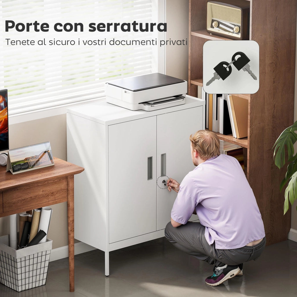 Armadio Mobile Multiuso ¨C Xylo ¨C 2 Ripiani Regolabili Bianco con Serratura 80x40x100 cm