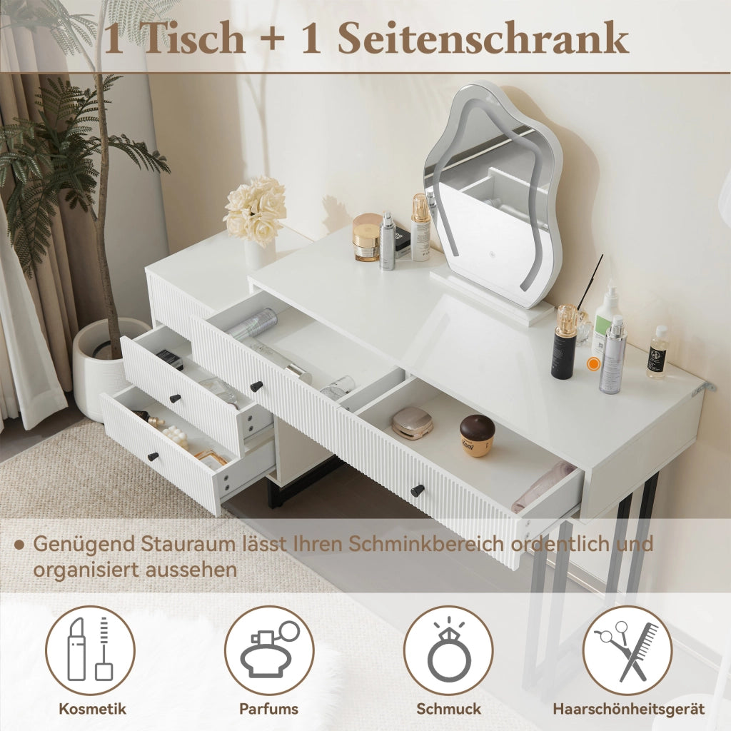 TAVOLO DA TOELETTA 100x40 cm Bianco con specchio LED regolabile