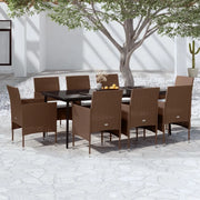 Set da Pranzo da Giardino con Cuscini 9 pz Marrone e Nero 3099322