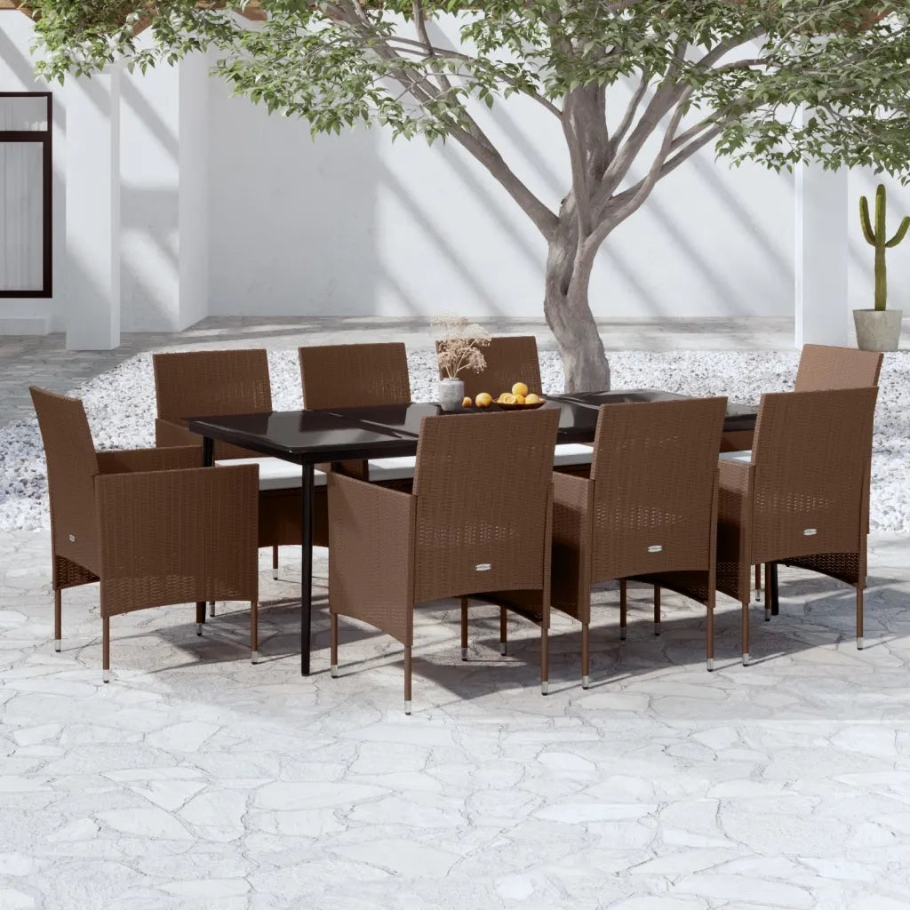 Set da Pranzo da Giardino con Cuscini 9 pz Marrone e Nero 3099322