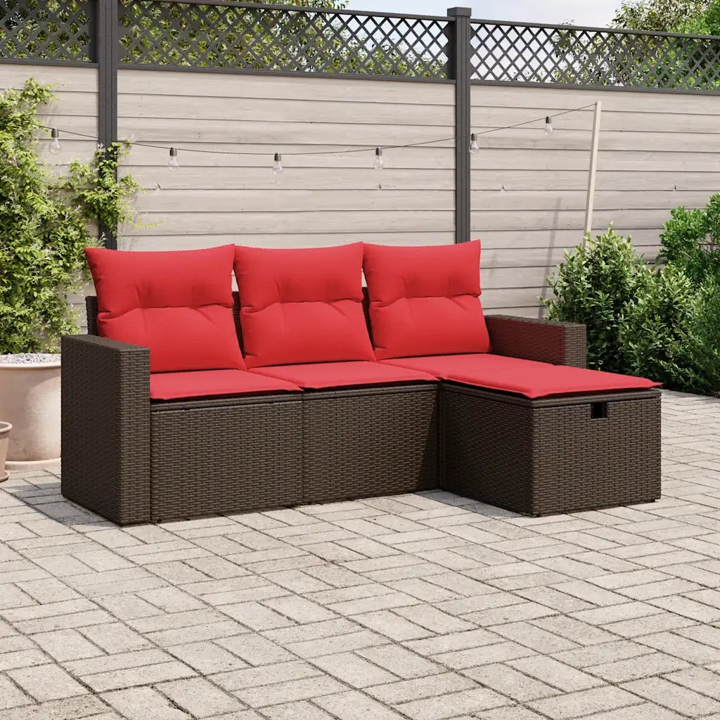 Set Divani da Giardino 4 pz con Cuscini Marrone in Polyrattan 3263450