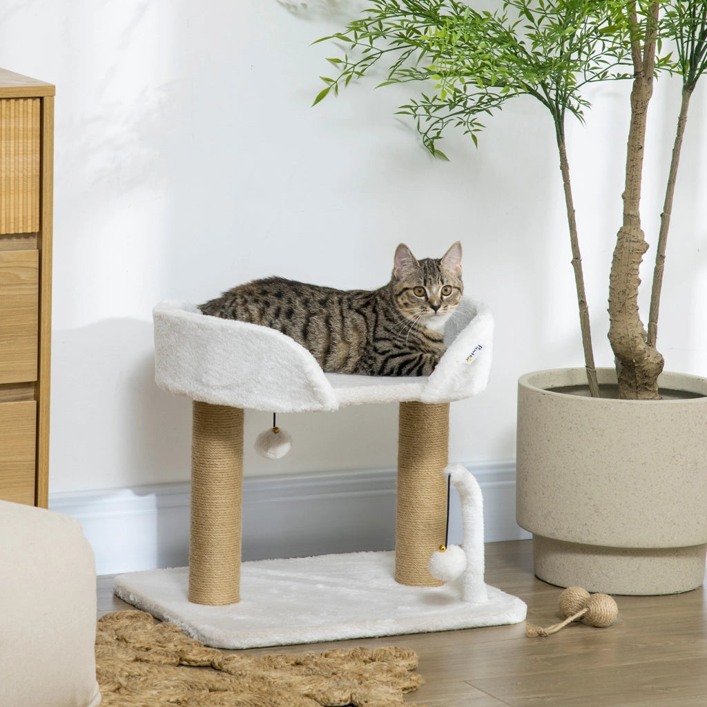 Tiragraffi per Gatti con Nido e Palline ¨C Minimal ¨C Bianco 48x38x42 cm