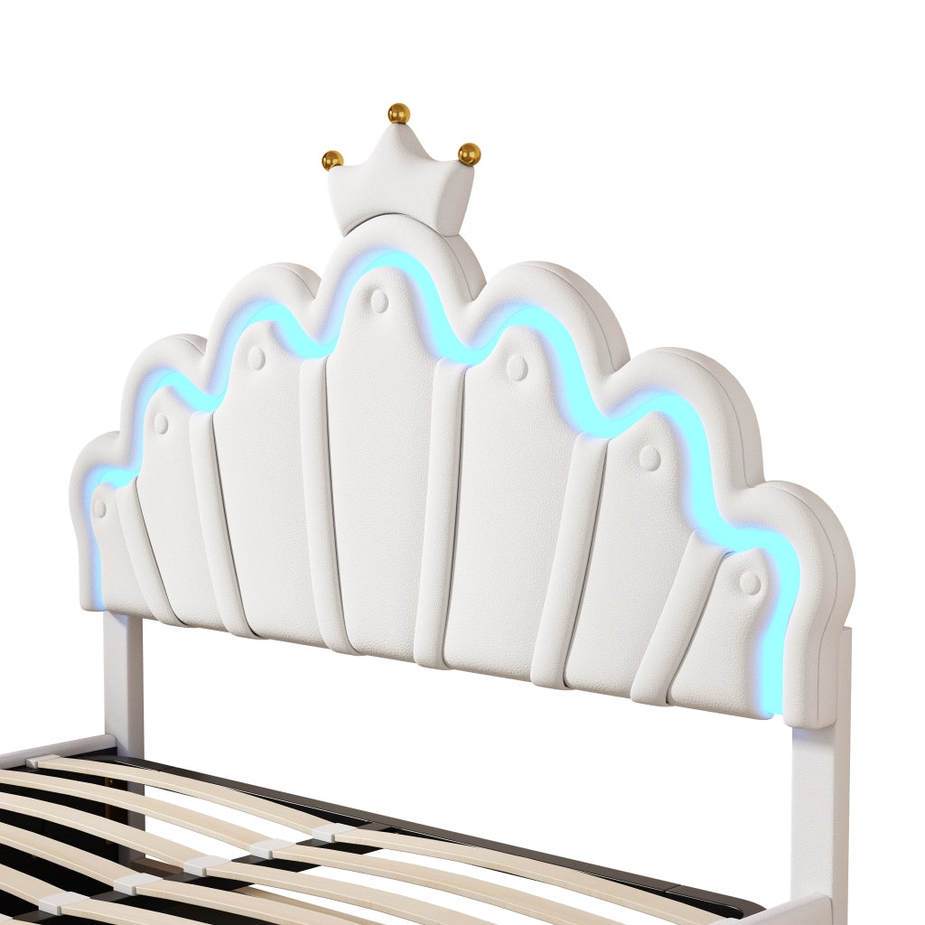 DESMIU Letto contenitore 140 × 200 cm 2 posti con LED regolabile e vano idraulico, senza materasso, PU bianco