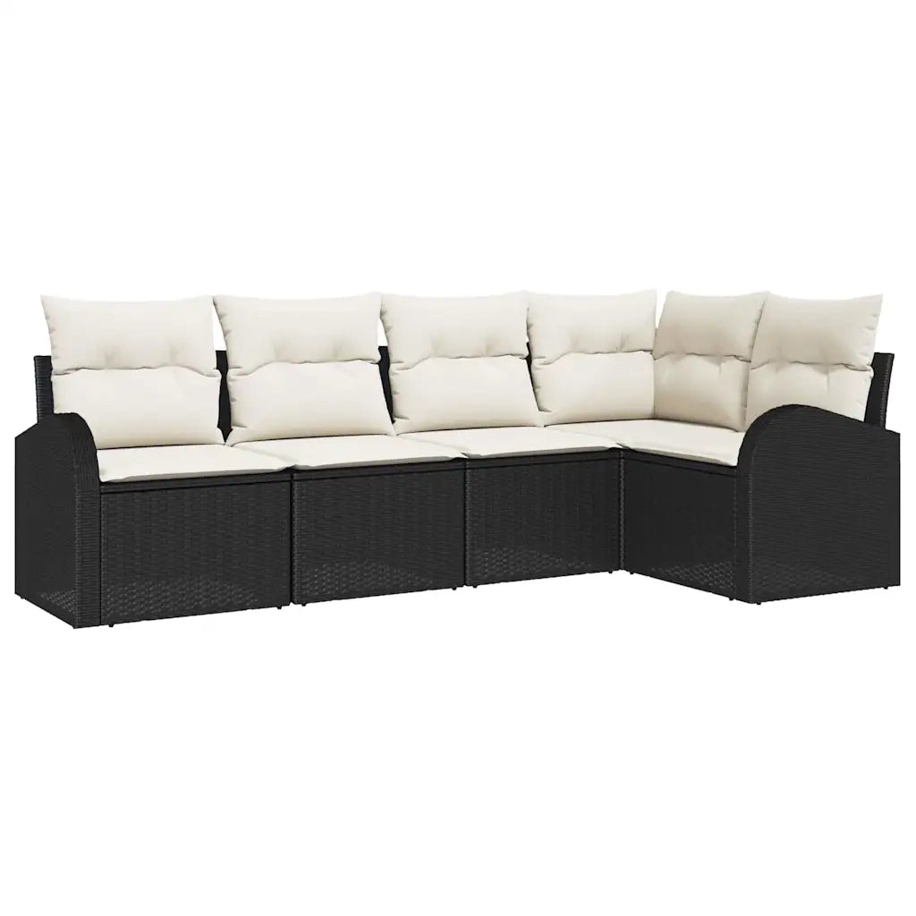 Set Divano da Giardino 5 pcs Nero e Bianco polyrattan