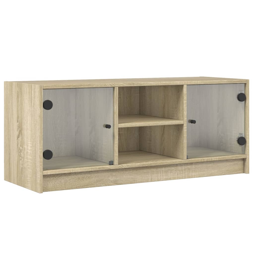 Mobile Porta TV con Ante-Mobile per TV-Credenza TV in Vetro Rovere Sonoma 102x37x42 cm 488962