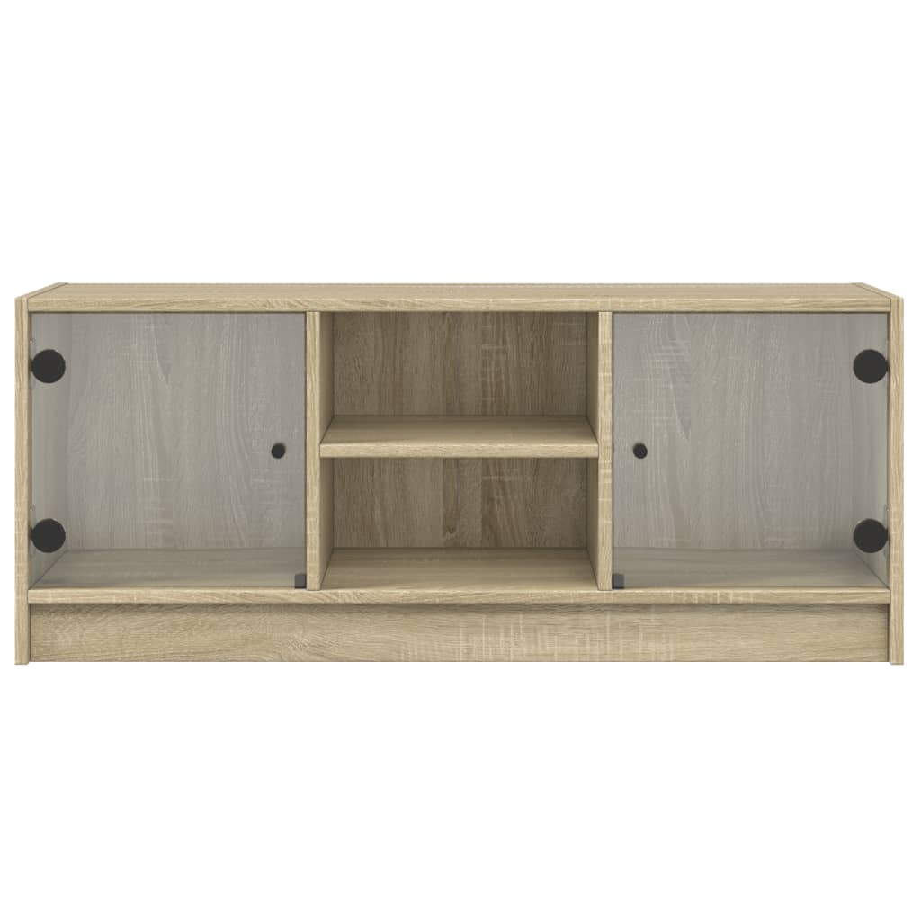 Mobile Porta TV con Ante-Mobile per TV-Credenza TV in Vetro Rovere Sonoma 102x37x42 cm 488962