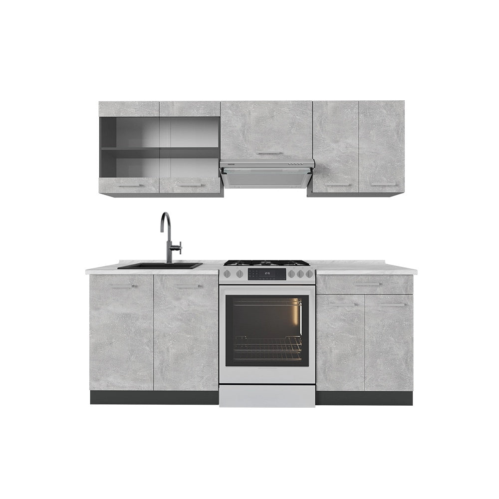 Cucina componibile R-Line Calcestruzzo/Antracite 200 cm, PL Marmo Vicco
