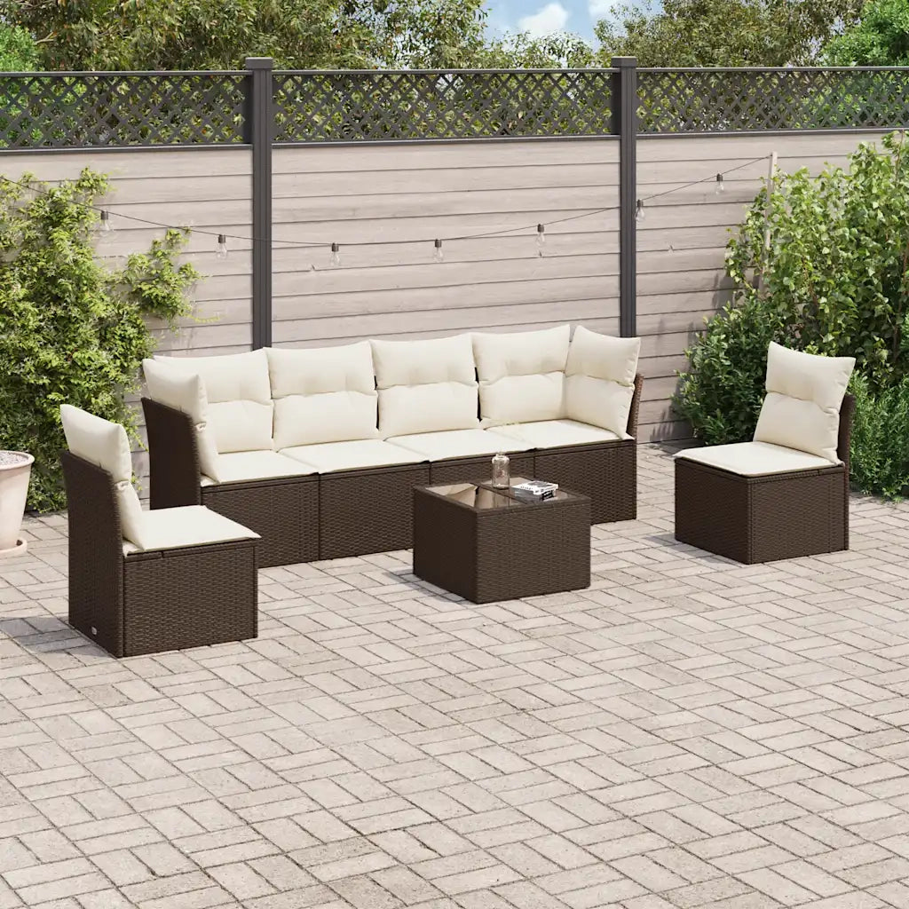 Set Divani da Giardino 7 pz con Cuscini Marrone in Polyrattan 3249222