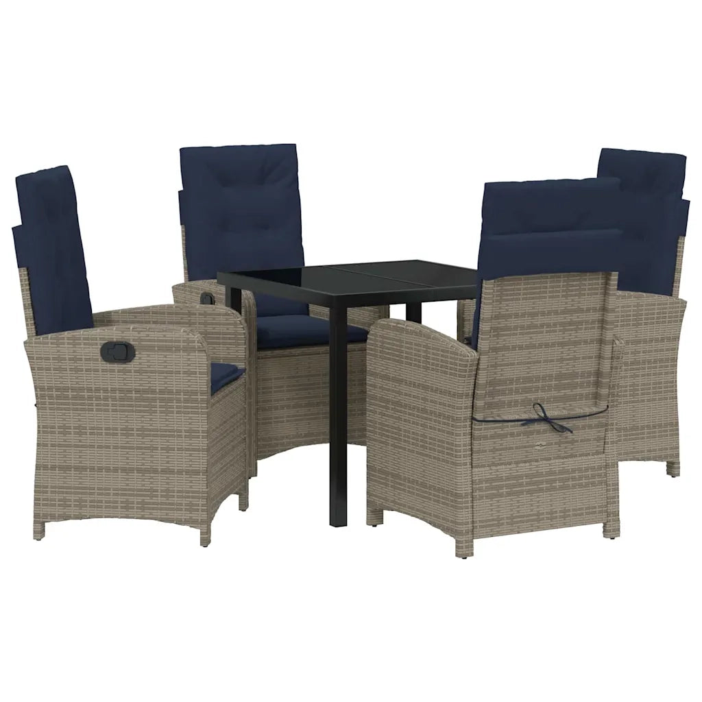 Set da Pranzo per Giardino con cuscino 5 pcs Grigio polyrattan