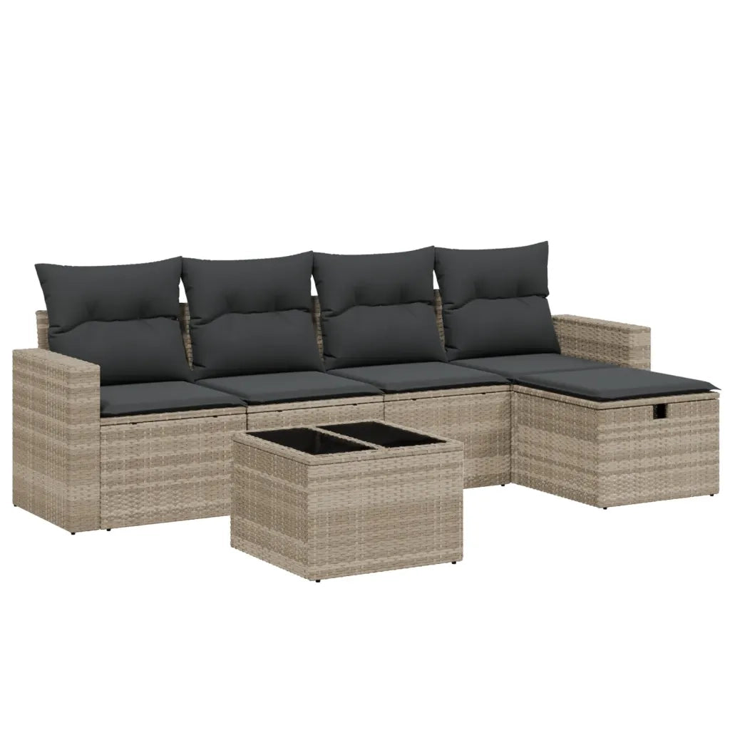 Set Divano da Giardino 6pz con Cuscini Grigio Chiaro Polyrattan