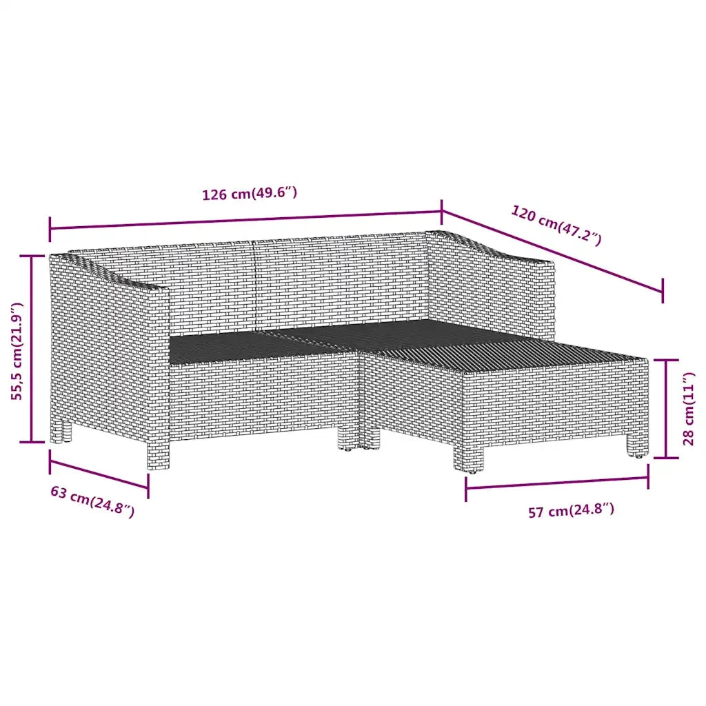 Set Divani da Giardino 3 pz con Cuscini in Polyrattan Grigio 362685