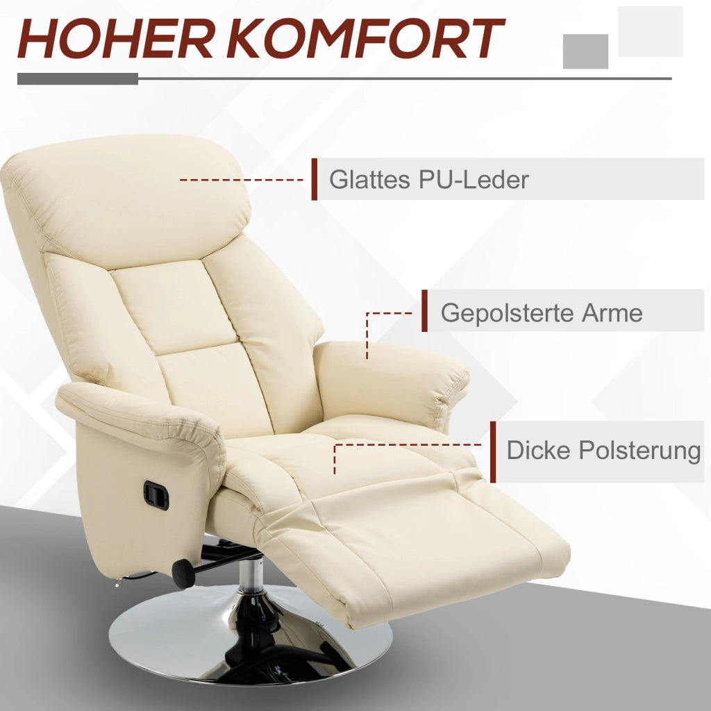 Poltrona relax reclinabile ¨C Xylo ¨C similpelle crema con poggiapiedi, portata 150 kg
