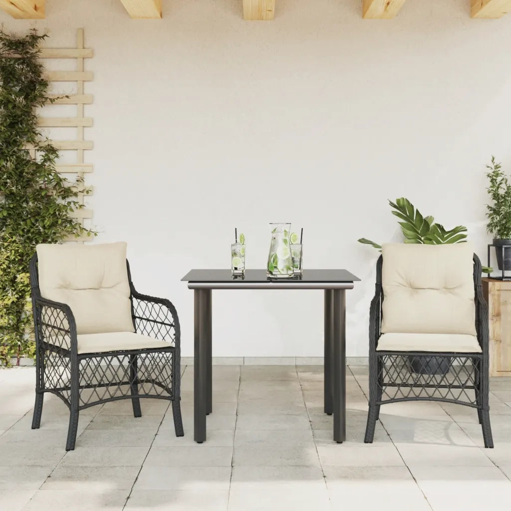Set da Bistrò 3 pz con Cuscini Nero in Polyrattan 3212089