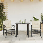 Set da Bistrò 3 pz con Cuscini Nero in Polyrattan 3212089