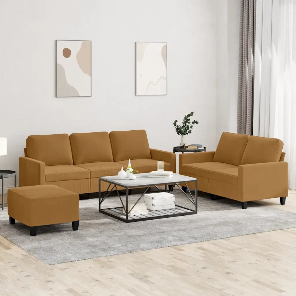 Set di Divani 3 pz con Cuscini Marrone in Velluto 3201533