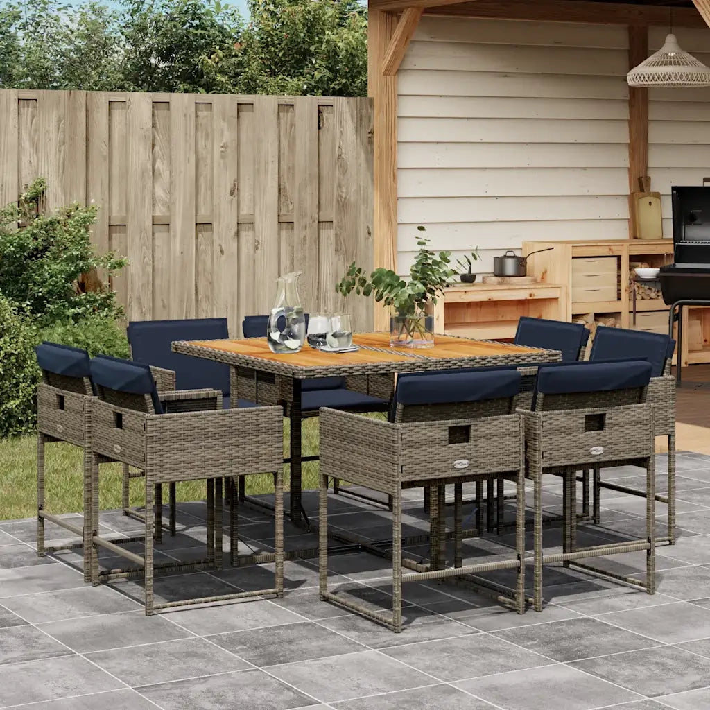 Set da Pranzo da Giardino 9 pz con Cuscini in Polyrattan Grigio 3211382