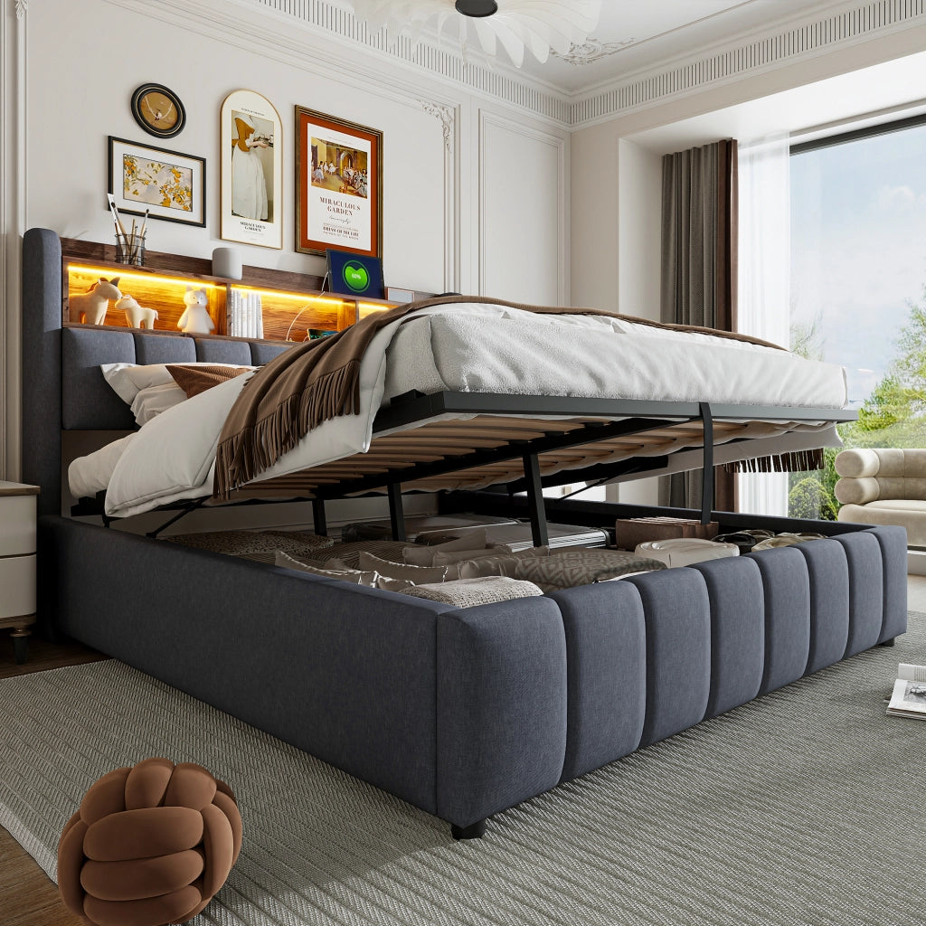 letto imbottito lino grigio 180 x 200 cm