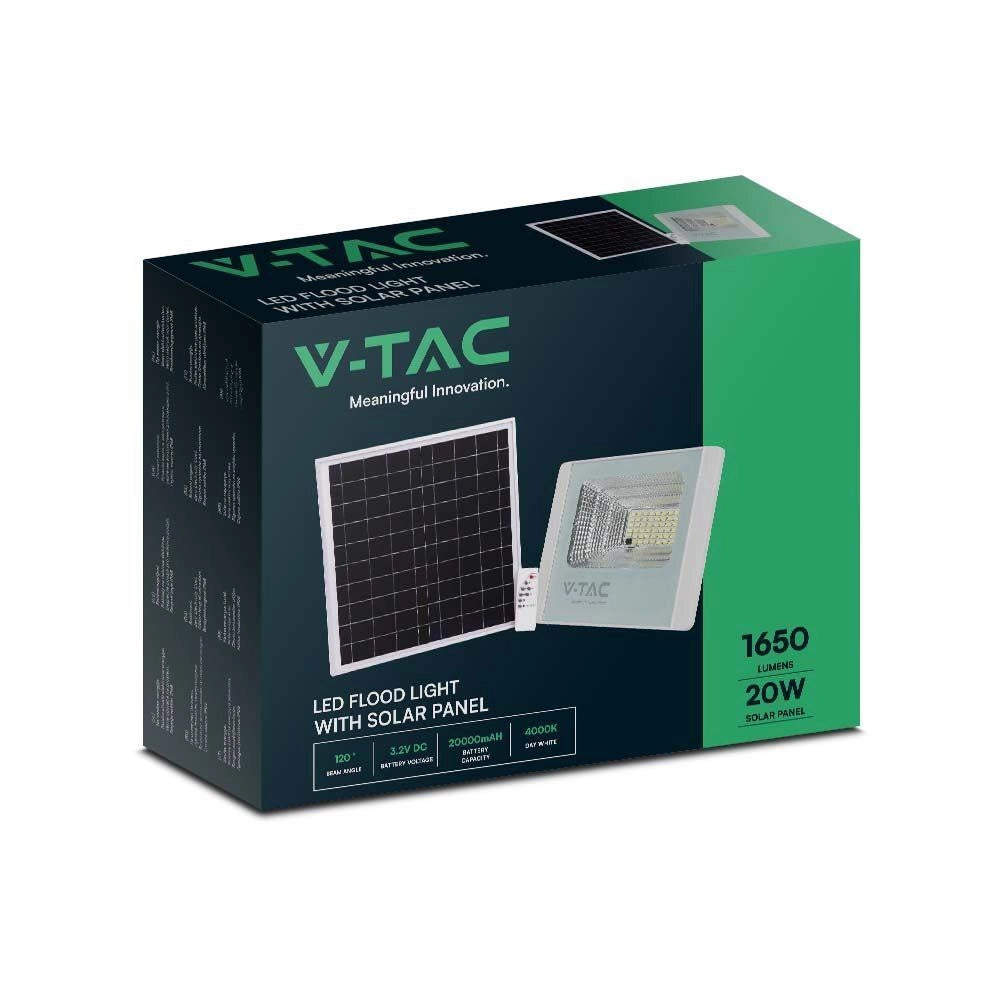 Faro solare LED 20W 4000K 1650lm IP65 con telecomando V-TAC