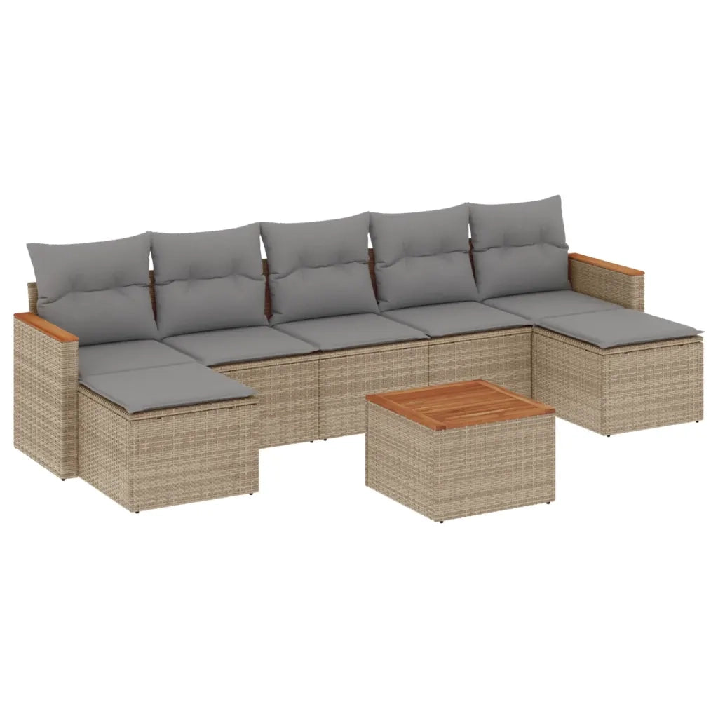 Set Divano da Giardino 8 pz con Cuscini Beige in Polyrattan