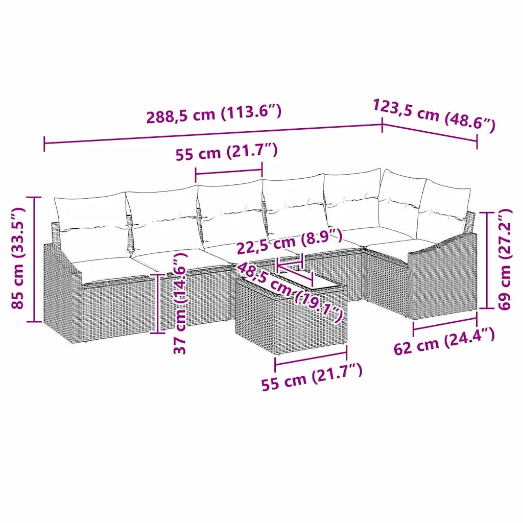 Set di divani con cuscino 7 pcs Grigio chiaro polyrattan 3346752