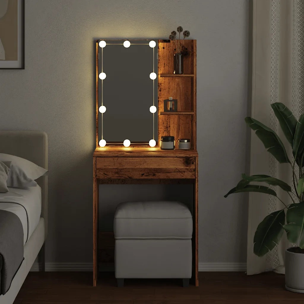 Toeletta con LED Legno Antico 60x40x140 cm 856999