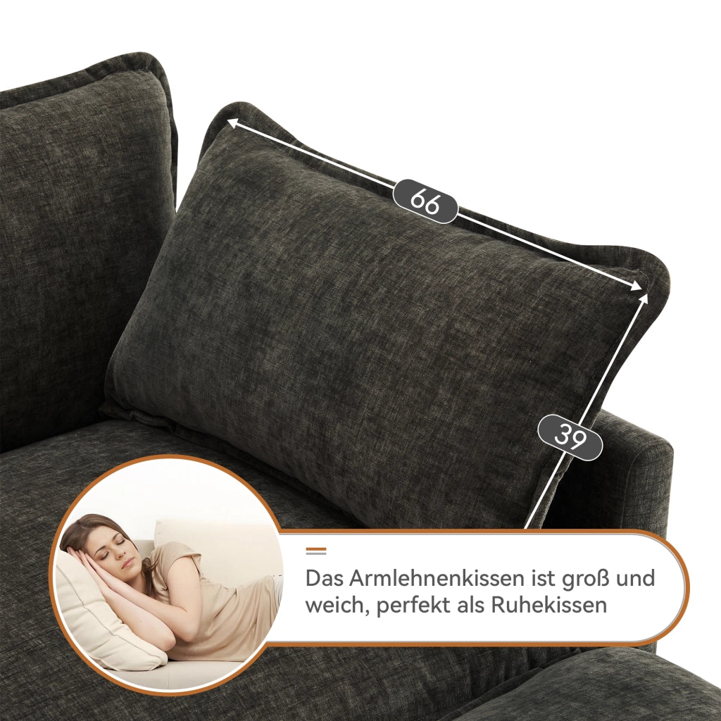 Divano angolare L moderno - Zephmum - Tessuto chenille, tre posti con poggiapiedi, Grigio