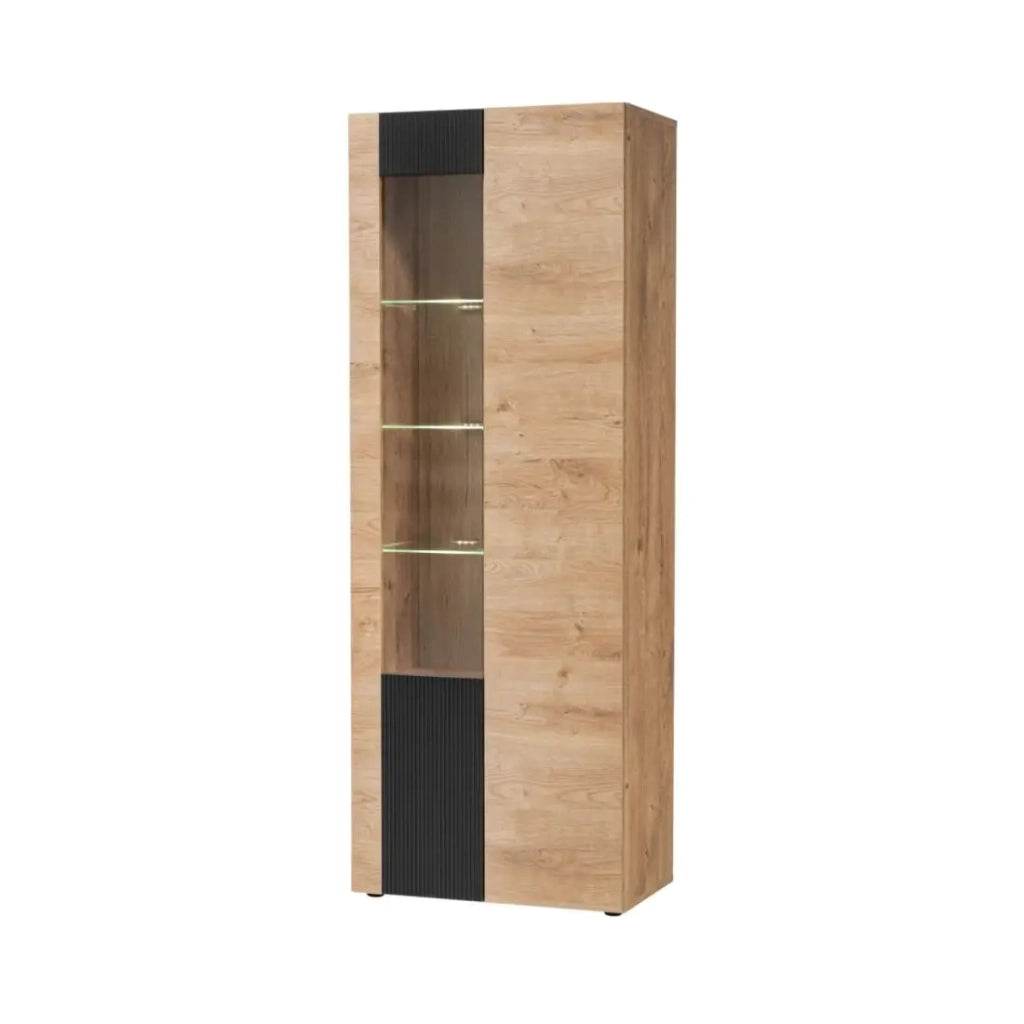 Vetrina DOUM – Rovere chiaro e nero – L70 x H192 x P40 cm