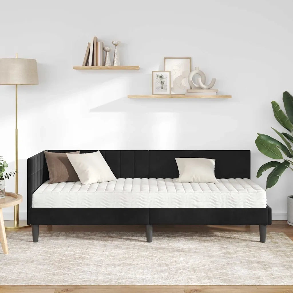 Struttura Letto Angolare con Materasso 2 pcs Nero Velluto