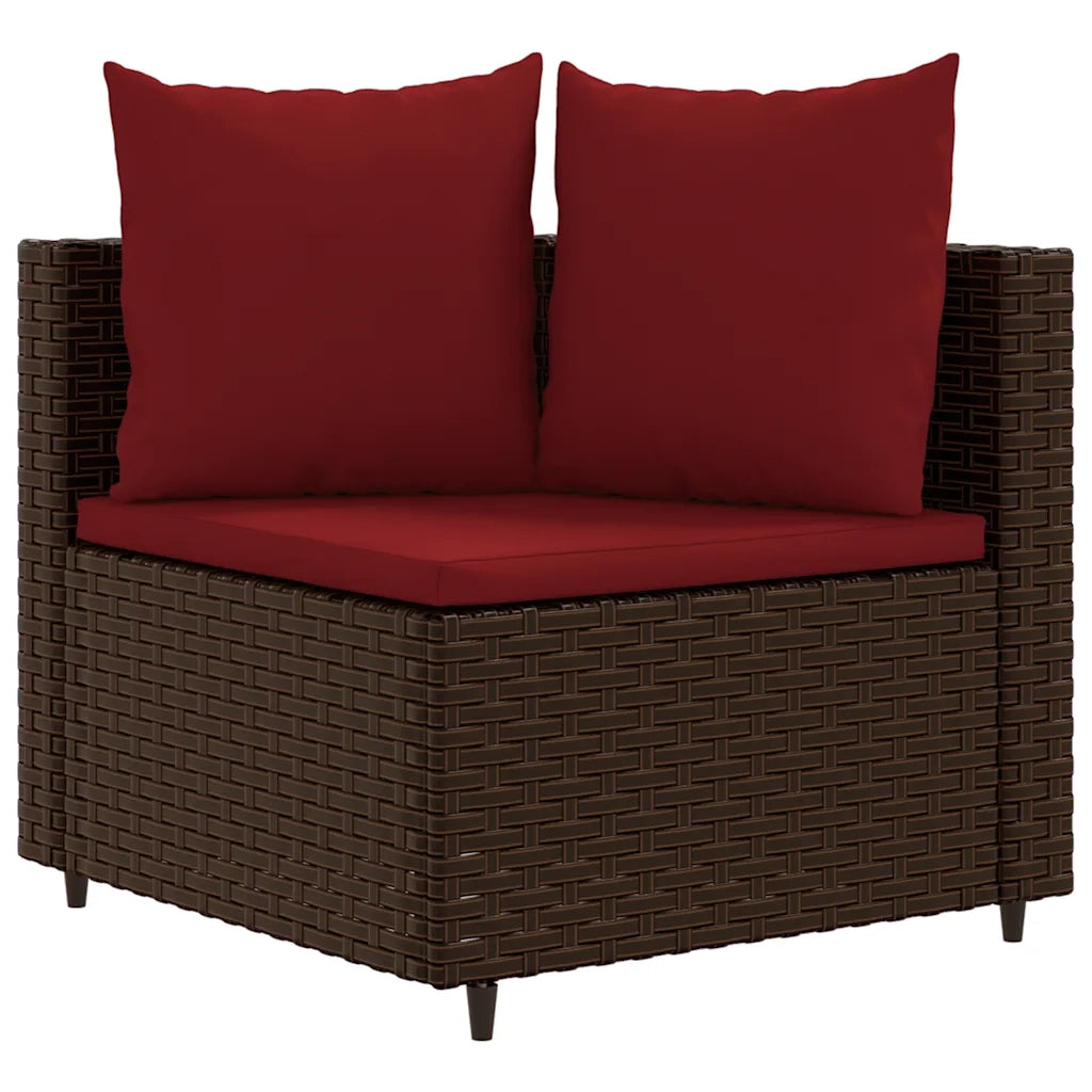 Set Divani da Giardino 10pz con Cuscini in Polyrattan Marrone