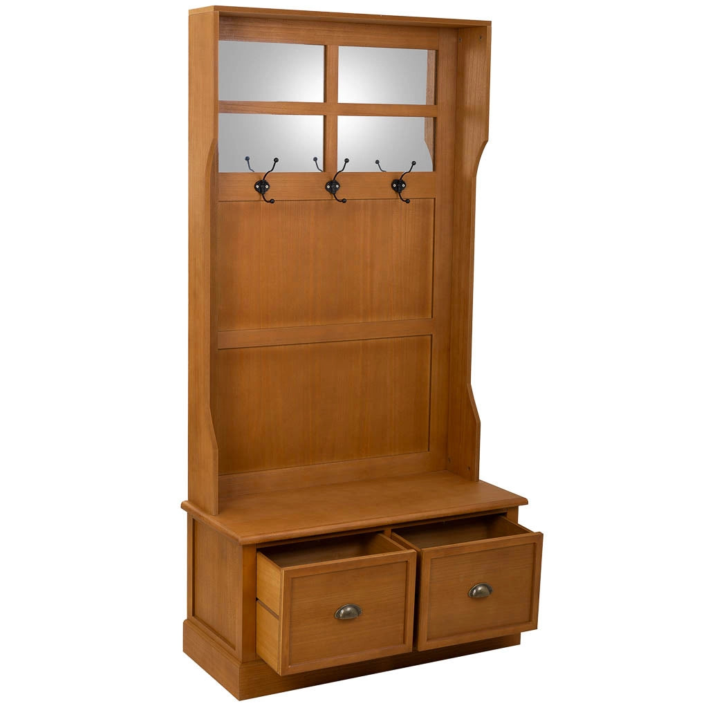 Appendiabiti da Mobile da ingresso in legno con Sgabello marrone 92x39,5x184