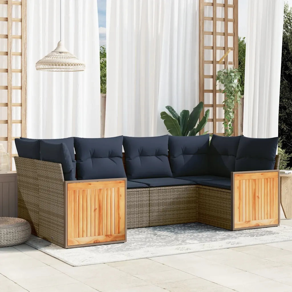Set Divani da Giardino 6 pz con Cuscini Grigio in Polyrattan 3227944