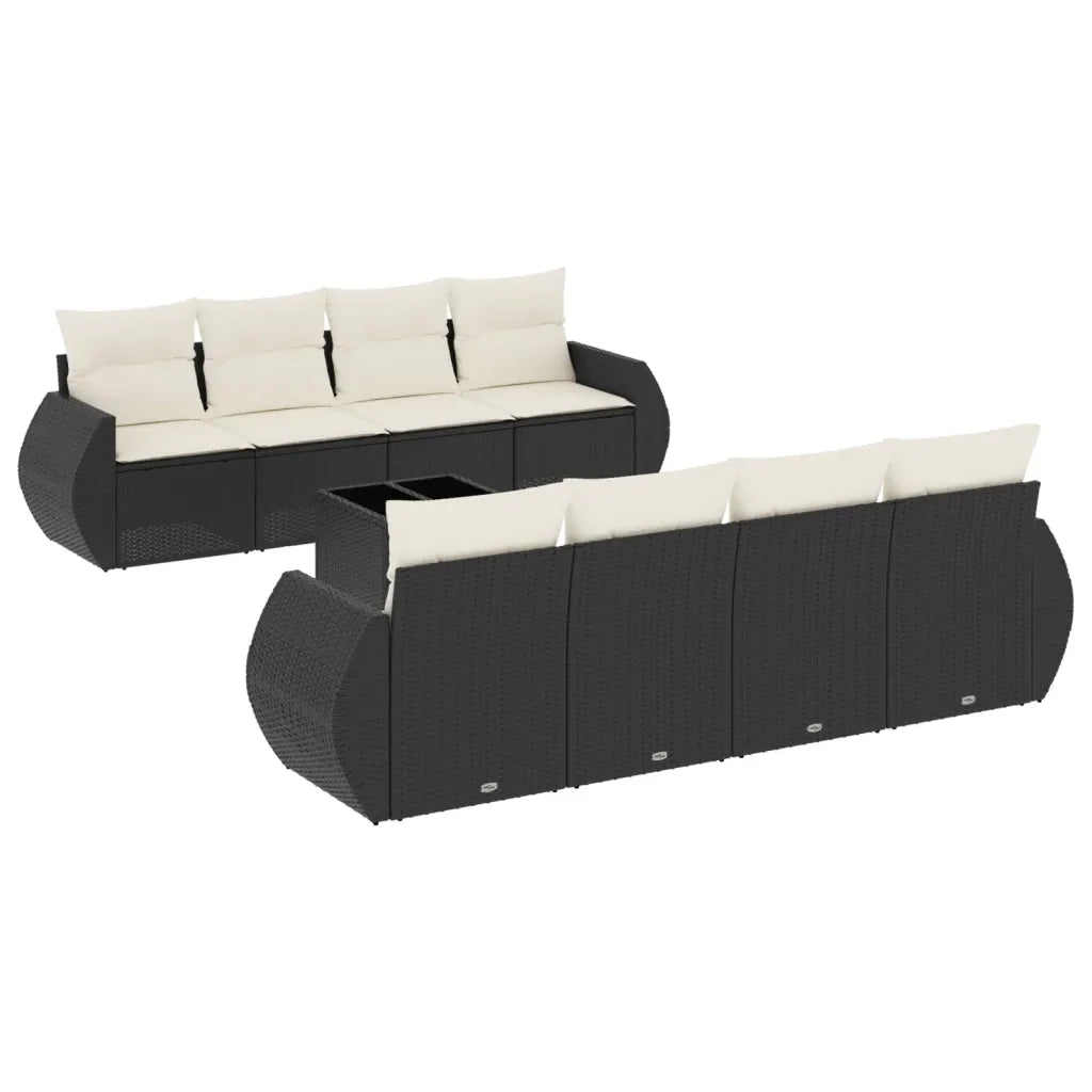 Set Divani da Giardino 9 pz con Cuscini Nero in Polyrattan 3221145